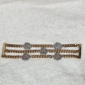 TAT 2 Bracelet Chain Faux Coins Gold Tone Silver Tone Magnetic Close